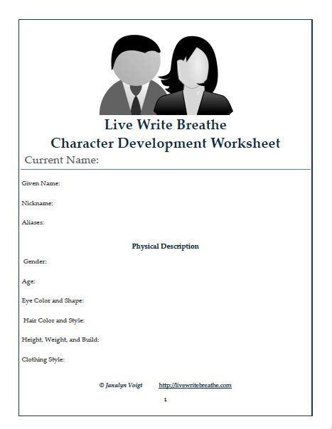 Character Development Worksheets