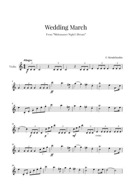 Wedding March (Bridal Chorus - Here comes the Bride) for Violin Solo (arr. Cadenza Editions) by ...