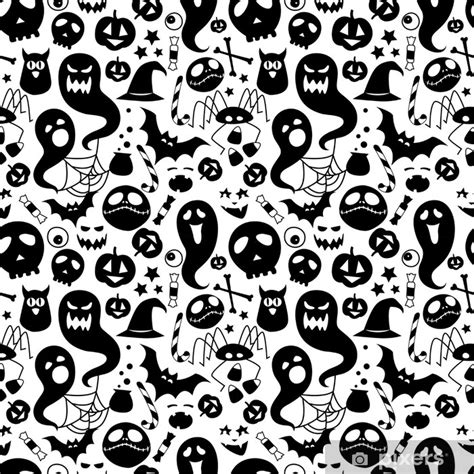 Poster illustration Black white seamless background abstract pattern halloween party - PIXERS.HK