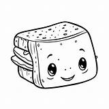 Cute Cartoon Sandwich And Faces Coloring Pages Outline Sketch Drawing  sketch template
