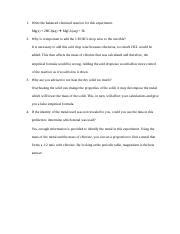 Lab Questions Lab 25.docx - 1. Write the balanced chemical reaction for this experiment. Mg s ...