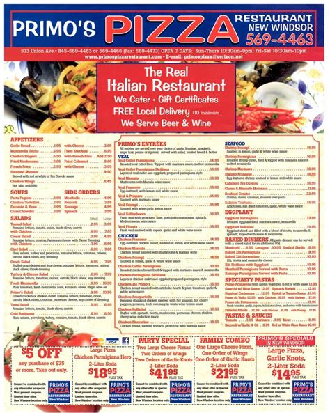 Primo's Pizza Restaurant 573 Union Ave, New Windsor, NY 12553 ...