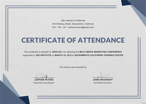 Certificate Of Attendance Conference Template | Popular Professional ...