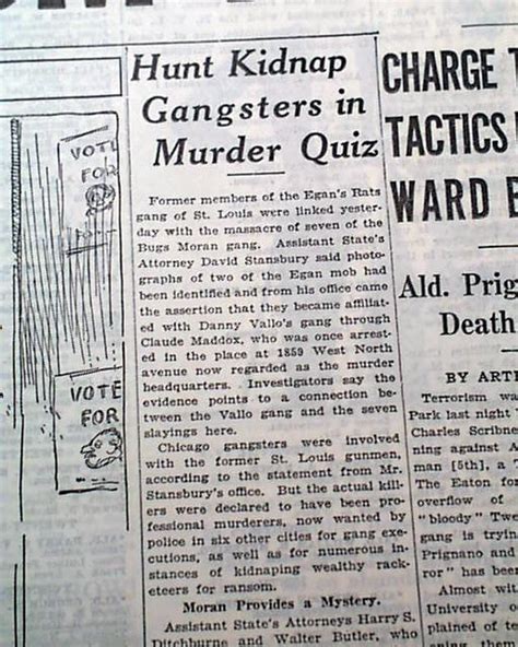 St. Valentine's Day Massacre investigation, in a Chicago newspaper... - RareNewspapers.com