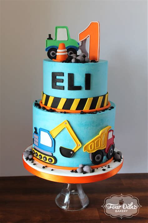 Eli's Construction Themed First Birthday Cake - Four Oaks Bakery