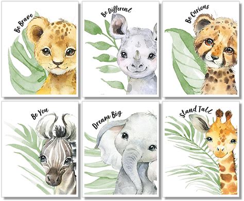 Buy Baby Safari Animals Wall Art Prints - Nursery Decor - Set of 6-8x10 - Jungle Nursery Room ...