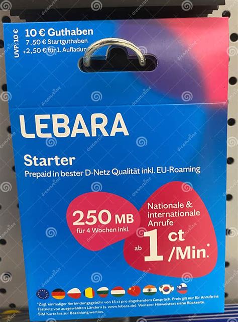 Closeup of Lebara Prepaid Phone Card in Shelf of German Supermarket ...