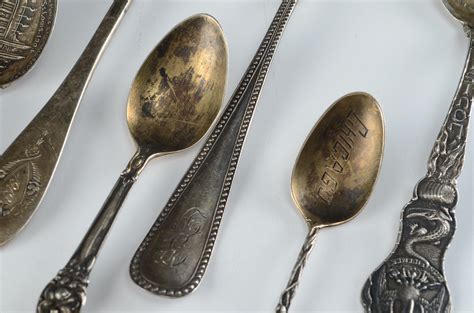 Nine Antique Sterling Silver Souvenir Spoons | EBTH