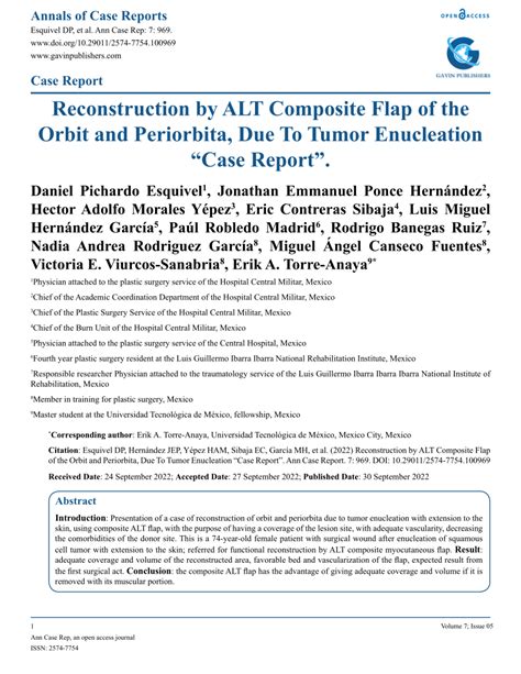 (PDF) Ann Case Rep, an open access journal Reconstruction by ALT Composite Flap of the Orbit and ...