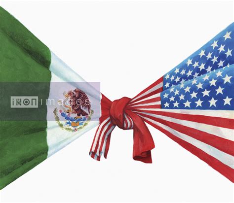 Stock illustration of United States and Mexican flags knotted together ...