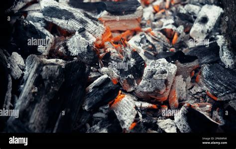 Metal grill with coals. Grilled meat. The fire is smoldering in the ...