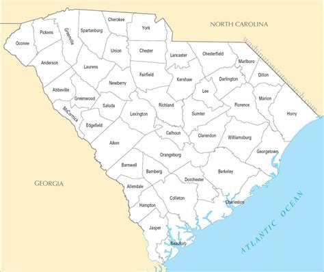 ♥ A large detailed South Carolina State County Map