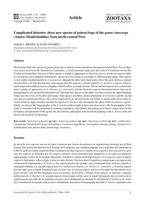 (PDF) Complicated Histories: Three New Species Of Poison Frogs Of The ...