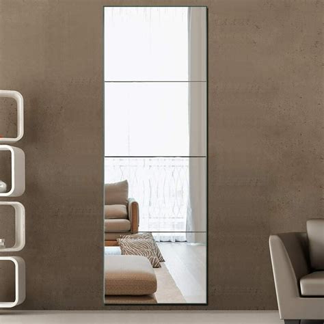 Neutype Frameless Full Length Mirror, Wall Mirror Tiles Set of 4, Large ...