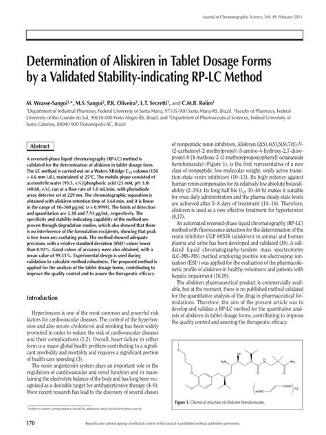 (PDF) Determination of Aliskiren in Tablet Dosage Forms by a Validated ...