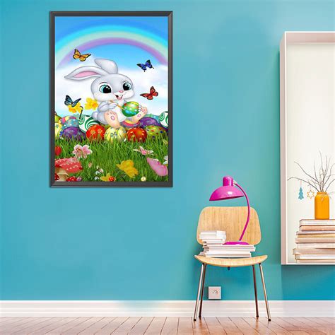 Easter Bunny Oil Paint By Numbers Kits Canvas Picture Wall DIY Craft ...