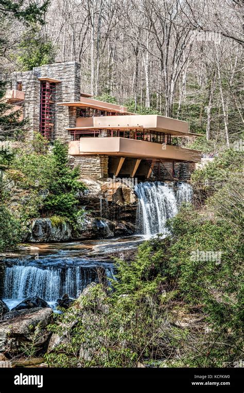 Fallingwater House from the architect Frank Lloyd Wright, Mill Run Pennsylvania, USA. Home ...