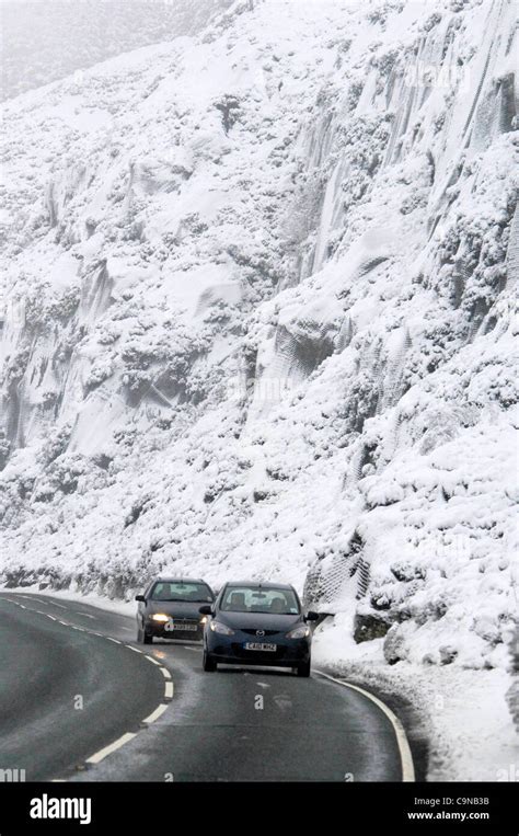 Motorists making their way along the Rhigos Mountain road in the South Wales Valleys after a ...