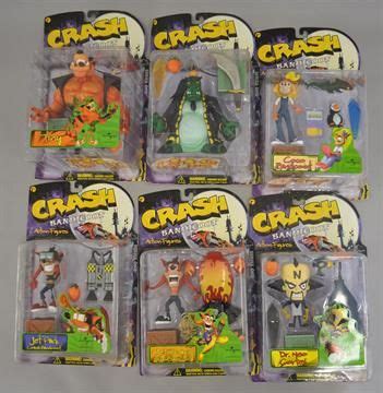 Full set of six ReSaurus Crash Bandicoot Series One action figures: Jet Board Crash Bandicoot ...