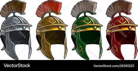 Cartoon ancient roman soldier helmet set Vector Image