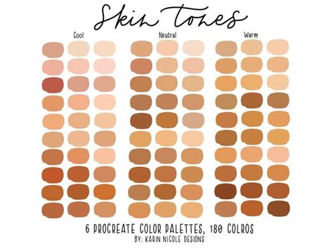 Skin Tones Procreate Color Palette for Ipad, 6 Palettes 180 Colors, Portrait Art, Color Swatches ...