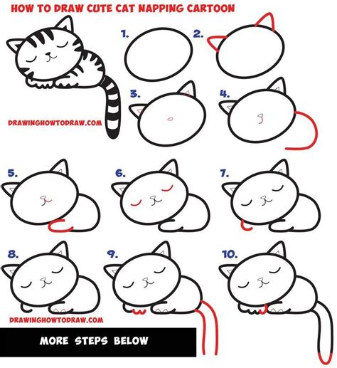 How to Draw a Supercute Kawaii / Cartoon Cat / Kitten Napping Easy Step ...