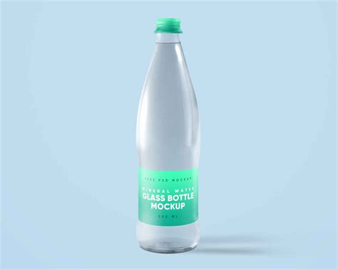 Free Glass Mineral Water Bottle Mockup (PSD)