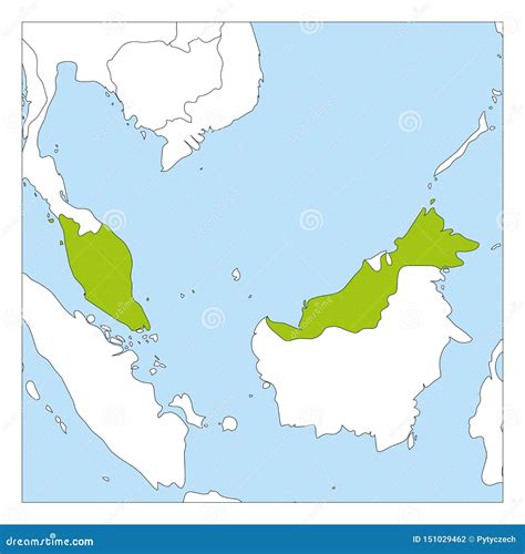 Map of Malaysia Green Highlighted with Neighbor Countries Stock Vector ...