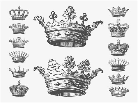 Vector graphics of detailed and drawn royal crowns. Headwear pieces ...