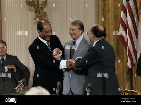 Anwar Sadat Jimmy Carter and Menahem Begin at the Camp David Accords ...