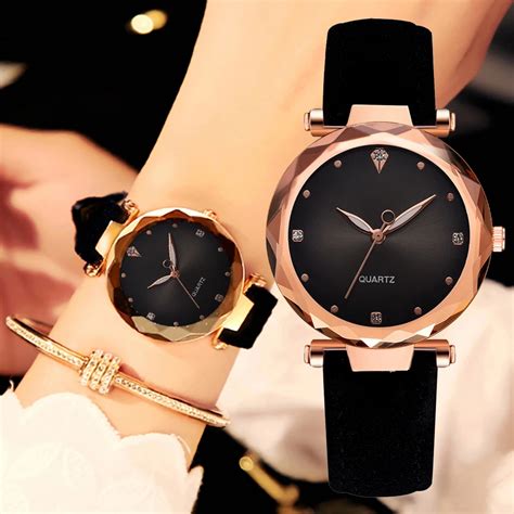 New Luxury Fashion Leather Watches Women Top Brand Rose Gold Crystal ...