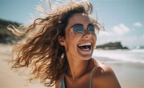 Premium AI Image | Portrait of a happy young woman laughing on the ...