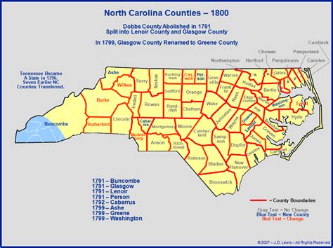 North Carolina - Counties Established Between 1791 and 1800