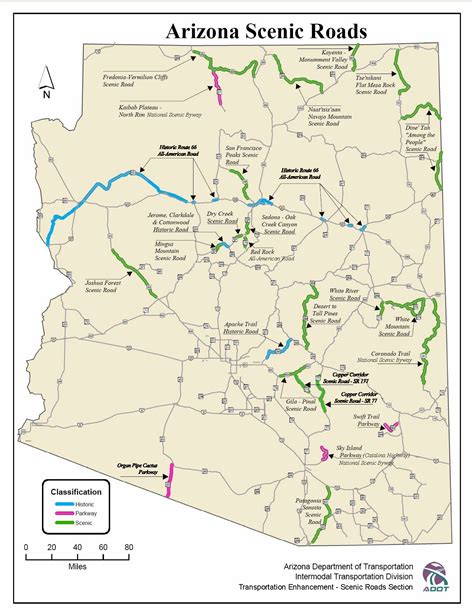 the arizona scenic roads map is shown