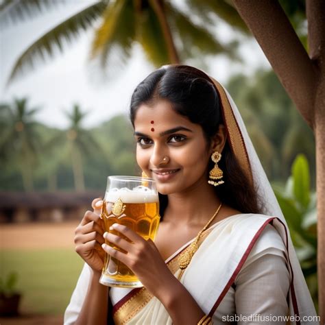 sri lankan young woman holding a beer mug dressed sri lankan national dress osariya Prompts ...