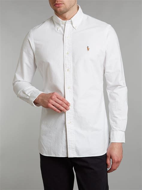 Polo ralph lauren Long Sleeved Slim Fit Oxford Shirt in White for Men | Lyst