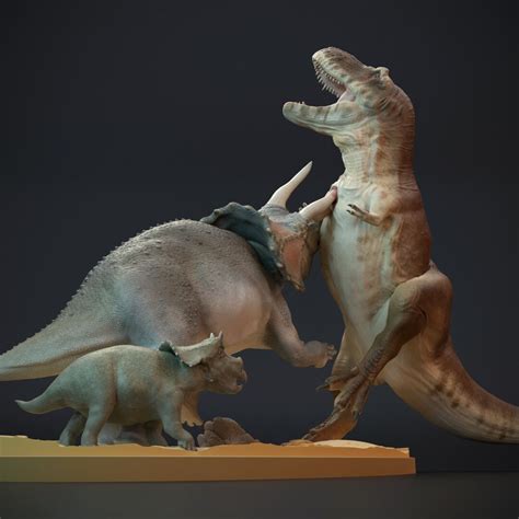 T-rex Vs Triceratops Diorama Tyrannosaurus Designed by Dino and Dog 3D Printed Miniature Gaming ...