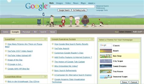 Themes for Google Personalized Homepage