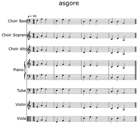 asgore - Sheet music for Choir Aahs, Piano, Tuba, Violin, Viola