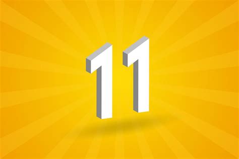 3D 11 number font alphabet. White 3D Number 11 with yellow background ...