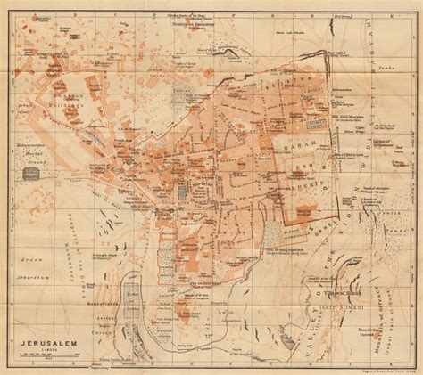 Jerusalem antique town city plan. Israel 1912 old map chart
