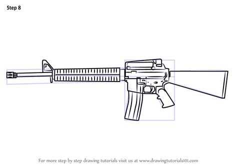 How to Draw a M16 Rifle (Rifles) Step by Step | DrawingTutorials101.com