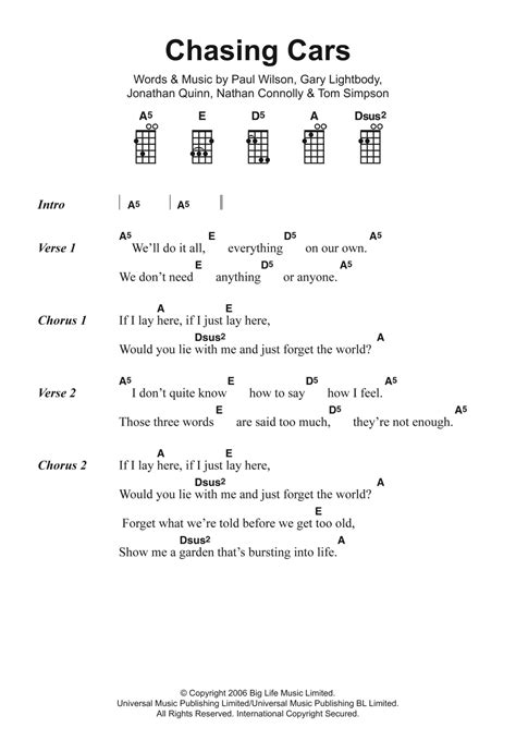 Chasing Cars Guitar Chords - Sheet and Chords Collection