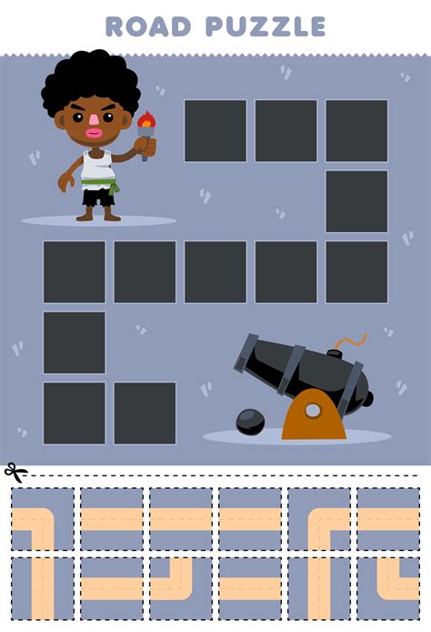 Education game for children road puzzle help boy move to the cannon ...