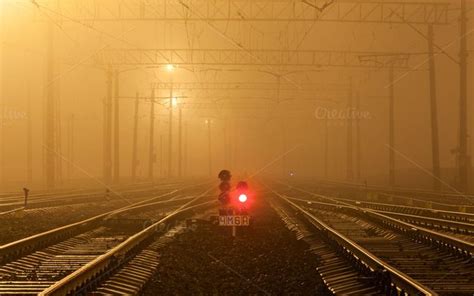 Railway station at night railroad stock photo containing train and railway | Railway station ...