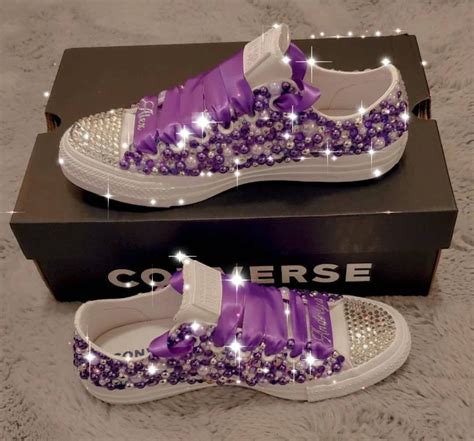 Purple and Silver Adult Tennis Shoes With Pearl's and Rhinestones Bling ...