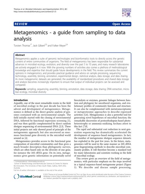 Metagenomics - A Guide From Sampling To Data Analysis | PDF | Dna Sequencing | Gene