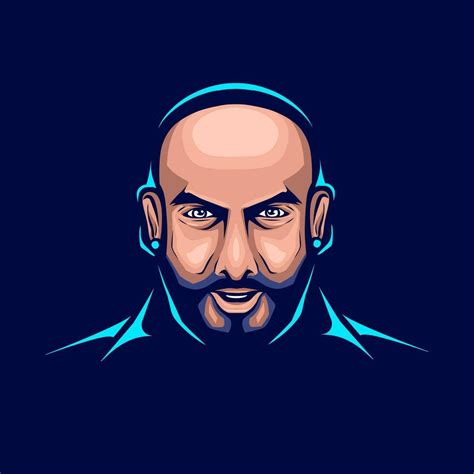 Bald man cool art portrait colorful design with dark background. Abstract vector logo ...