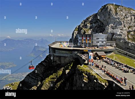 Lucerne Switzerland aerial gondola railway station on Mount Pilatus ...