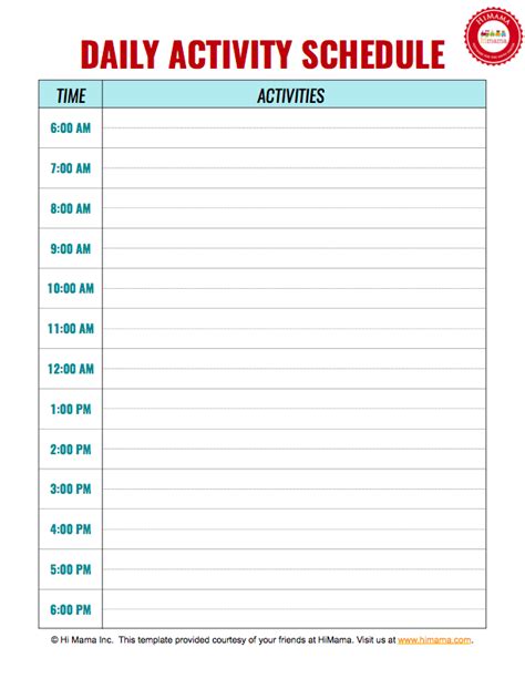 Daycare Daily Schedule | Templates | Daily schedule template, Daily ...